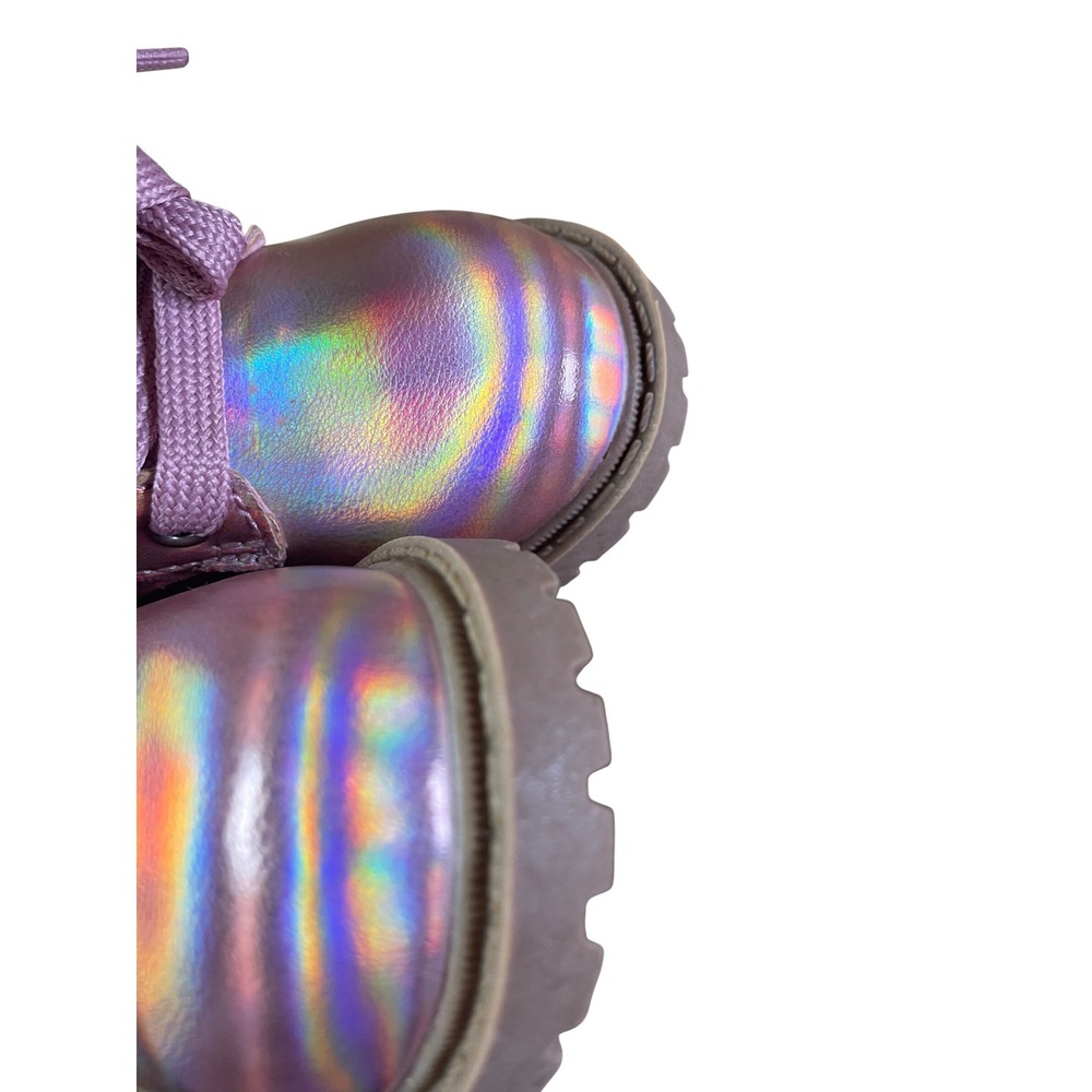 Old Navy Kids Pink Iridescent Holographic Lace Up Side Zip Combat Boots Size 6 - Picture 10 of 12